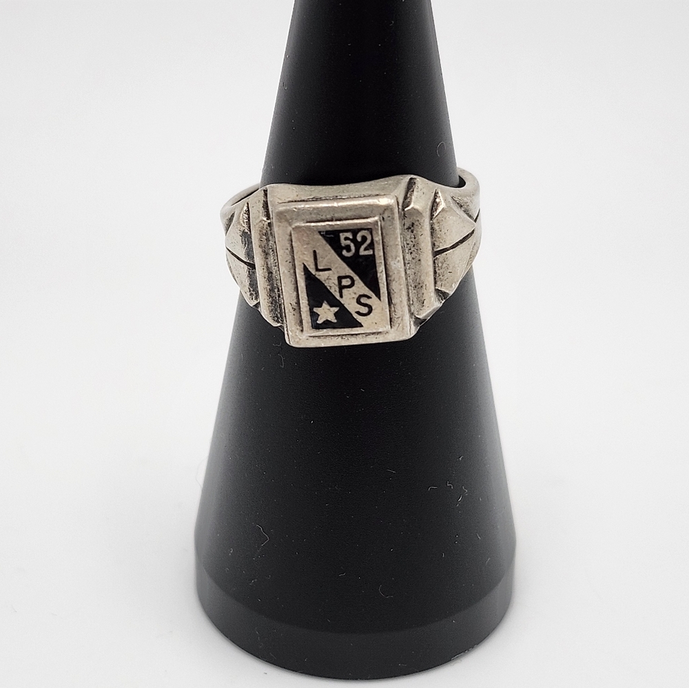 LPS high school class ring 1952.  Silver tone with black enamel!.